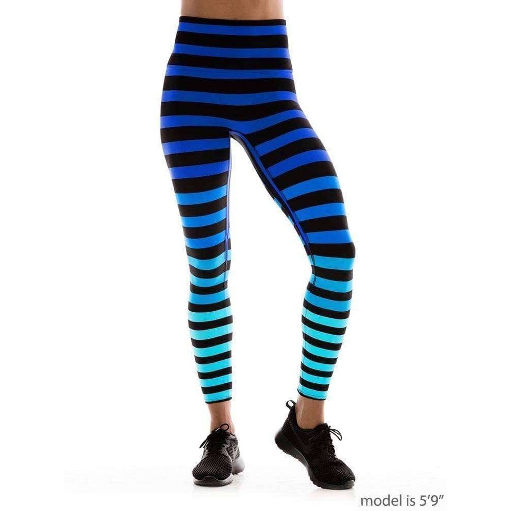 K-Deer Alexis Ombre Stripe Leggings Women's Sz L High Rise Yoga Blue Athleisure